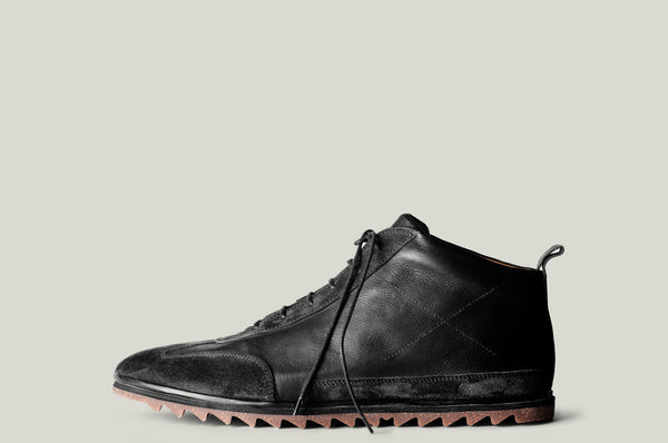 black leather mid top sneakers