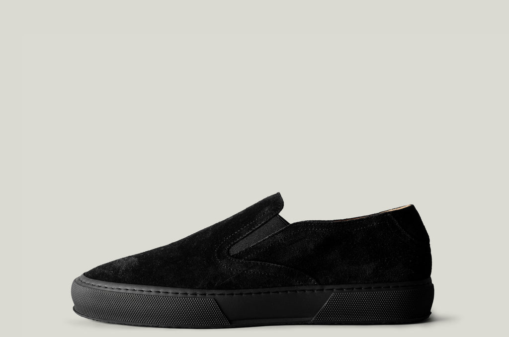 black suede slip on sneakers