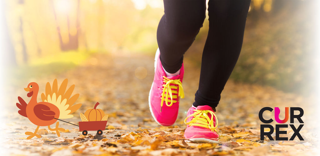 Person running through fall leaves