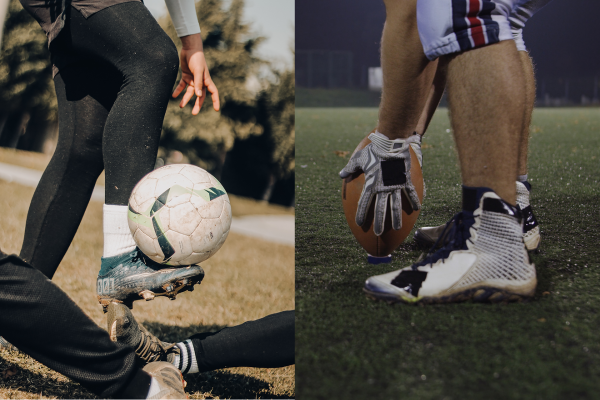 person playing soccer in low-cut soccer cleats vs person wearing high rise football cleats