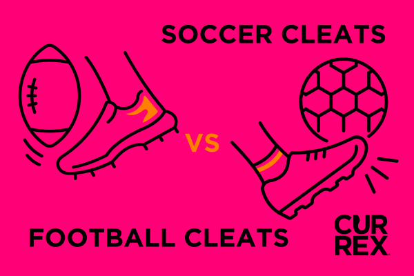 Illustration of a football cleat beside an illustration of a soccer cleat