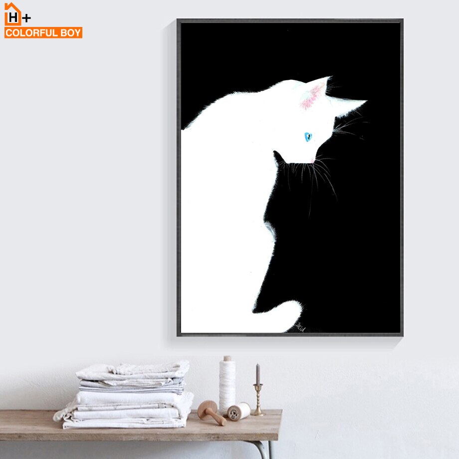 Black White Cat Wall Art Canvas Painting Nordic Posters And Prints