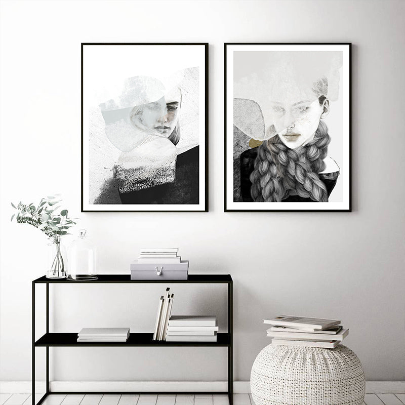 Woman Abstract Black White Landscape Art Canvas Painting Print Poster Picture Wall Living Room Bedroom Nordic Style Home Decor