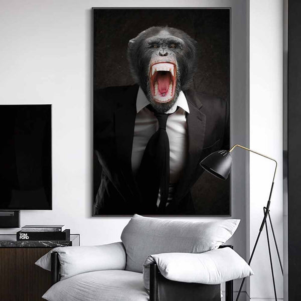 Angry Monkey in a Suit Art Posters Monkey Art Canvas Paintings – Retrodora
