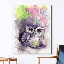 Load image into Gallery viewer, Owl Coloring By Numbers Set No-Frame Canvas Painting 19.7x15.7in 24 Colors Home Unique Gift Diff:3 Stars VA-0174
