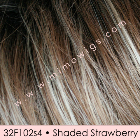 32F102s4 • SHADED STRAWBERRY | Med Red-Gold Blonde & Pale Platinum Blonde Blended & Tipped with Med Red Nape, Shaded with Dark Brown