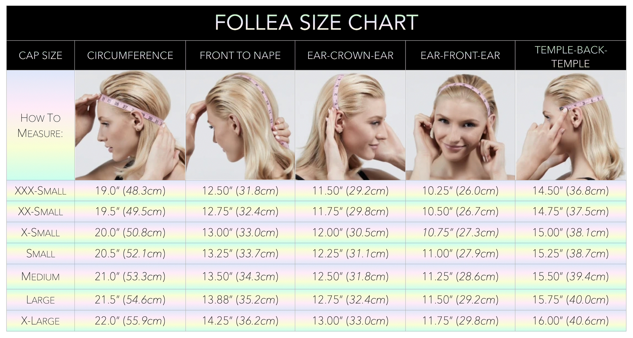 FOLLEA SIZE CHART / MEASURING GUIDE