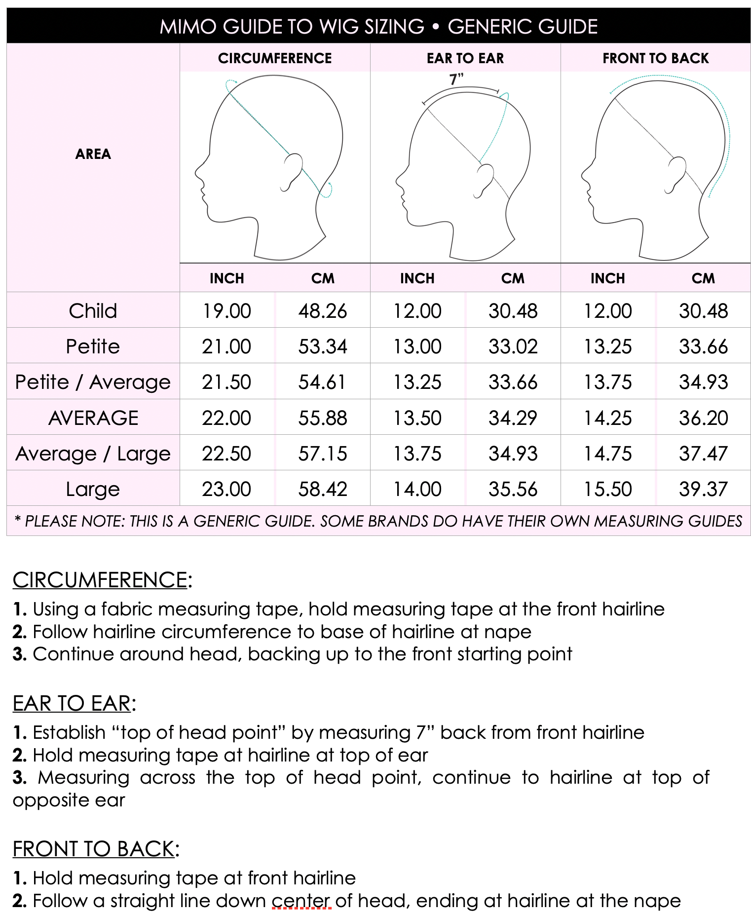 WIG MEASURING GUIDE • WIG SIZE GUIDE 