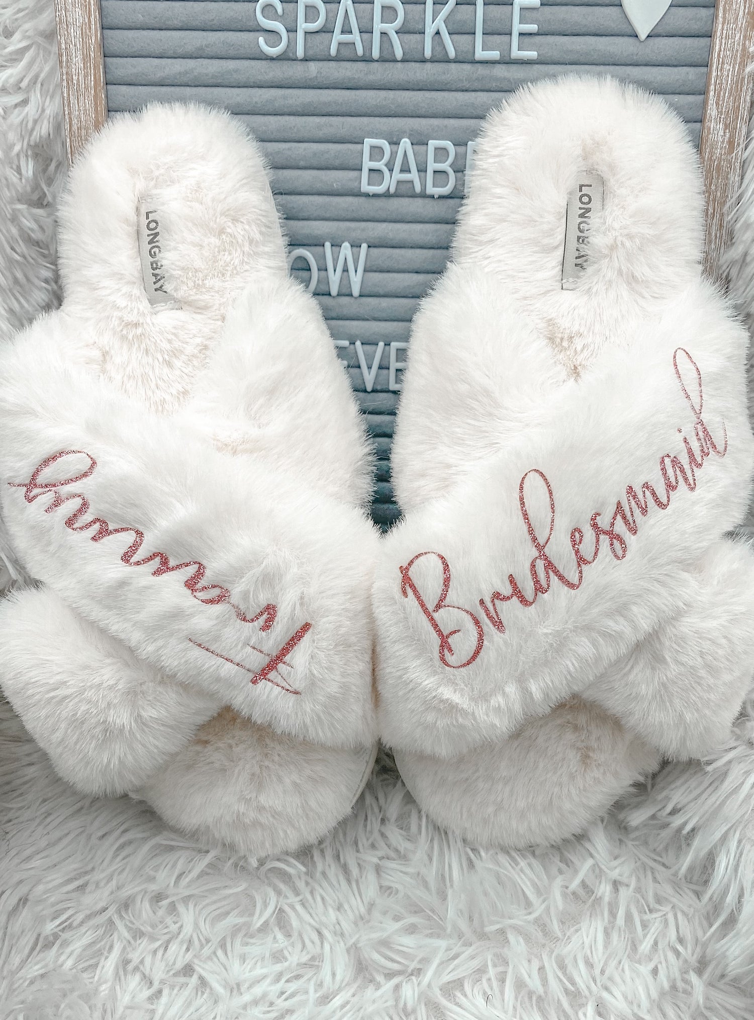 Ashley Bridal Party-Personalized Bridal Shower Fluffy Slippers - Blooming Nuptials