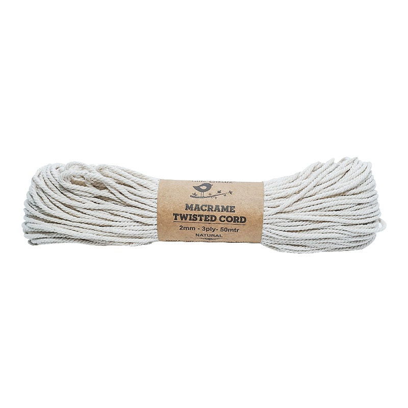 Macrame Cotton Twisted Cord 5mm 3 Ply Natural 50Mtr – Itsy Bitsy