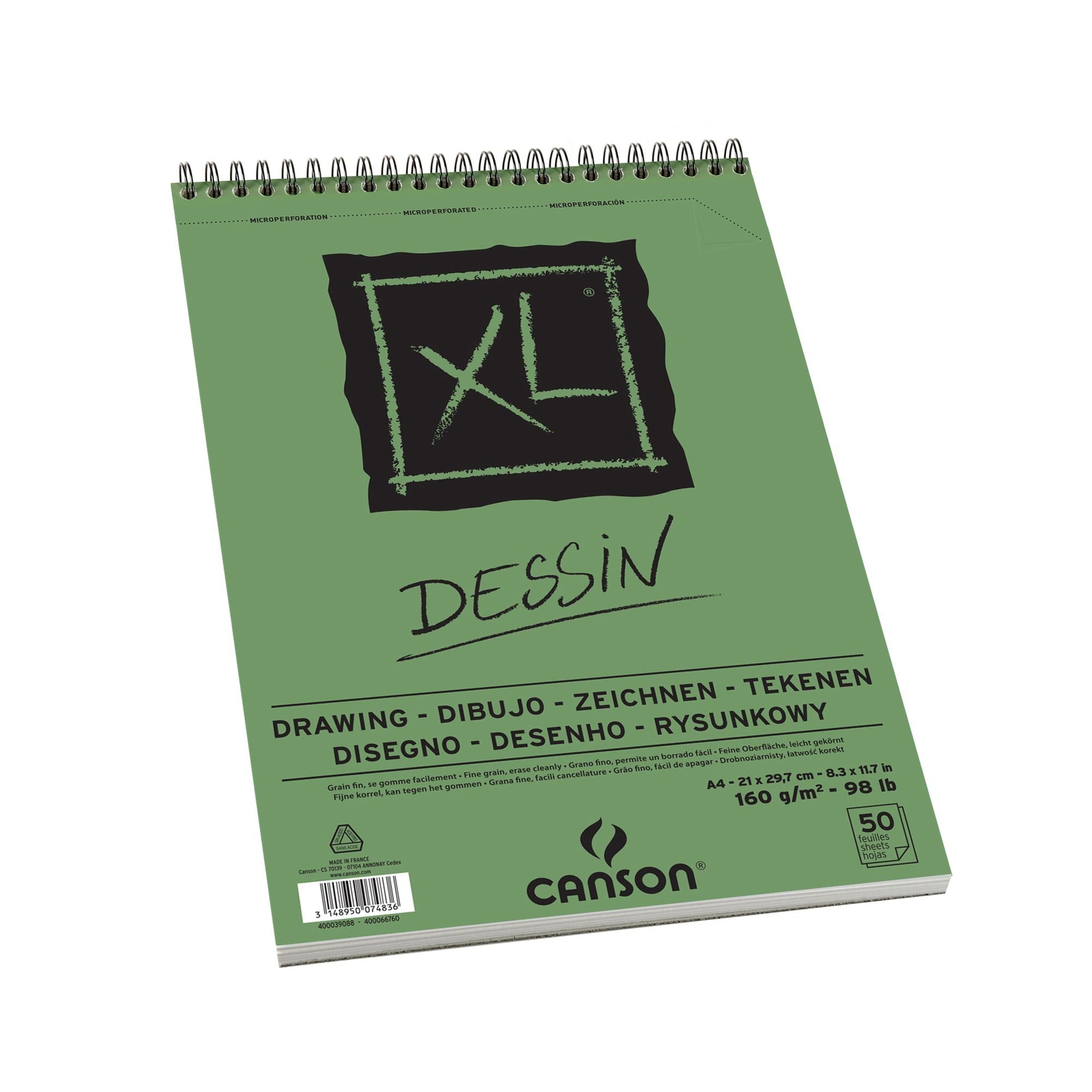 CANSON XL Extra White Sketch 90gsm A4 Paper, Fine Grain, Spiral Pad Short  Side, 120 Sheets, Ideal for Professional Artists & Students