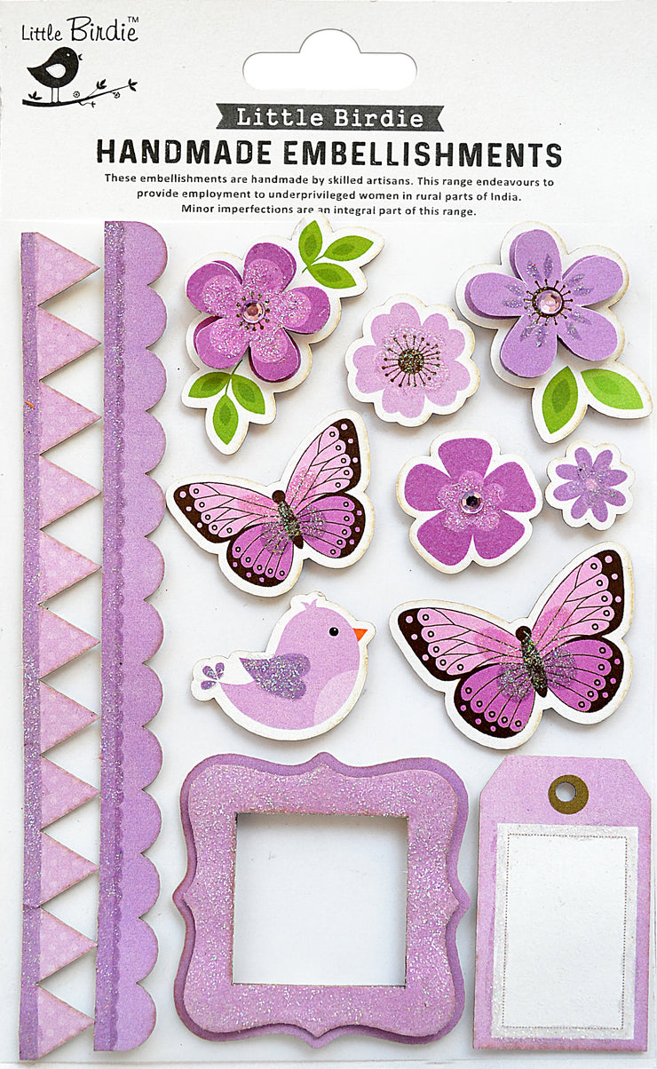 Glitter Garden Purple 12Pc Embellishment Little Birdie – Itsy Bitsy