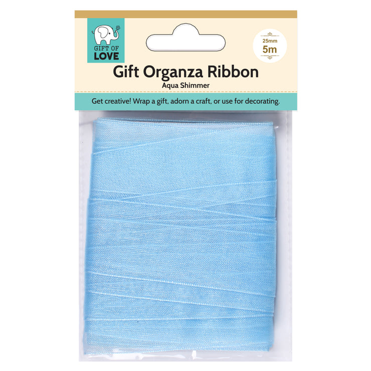 Gift Organza Ribbon 25mm Aqua Shimmer
