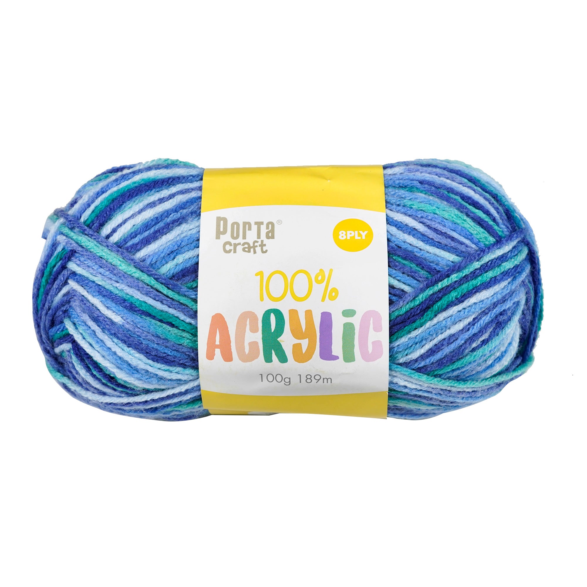 Porta Craft Acrylic Yarn 100% 100Gm 189M 8Ply Multi Sea Shimmer – Itsy Bitsy