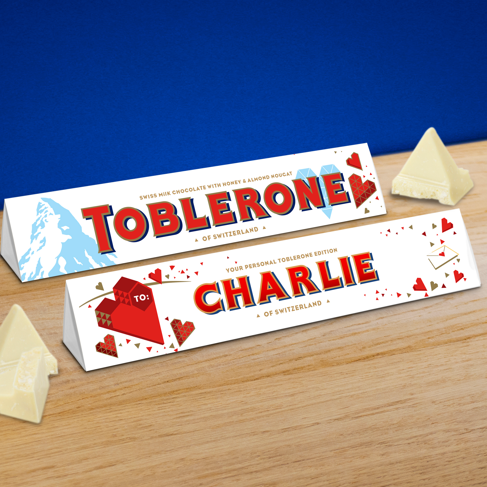 360g White Chocolate Toblerone With Personalised Heart Sleeve My Toblerone