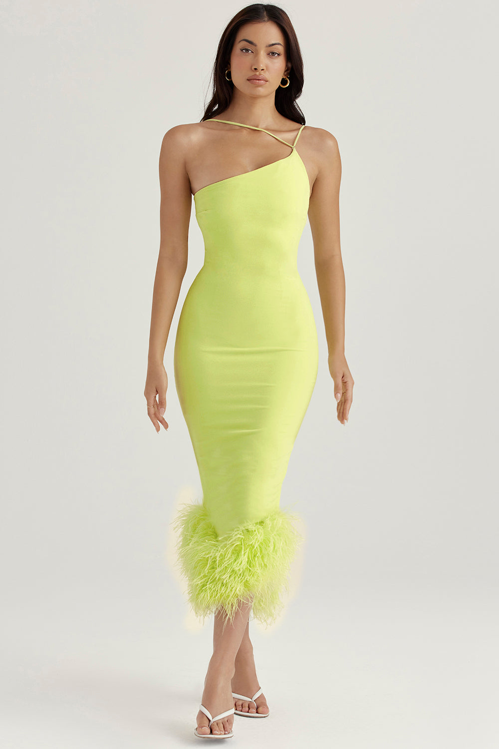 Lime Green Feather Trim Dress – Sepia Boutique