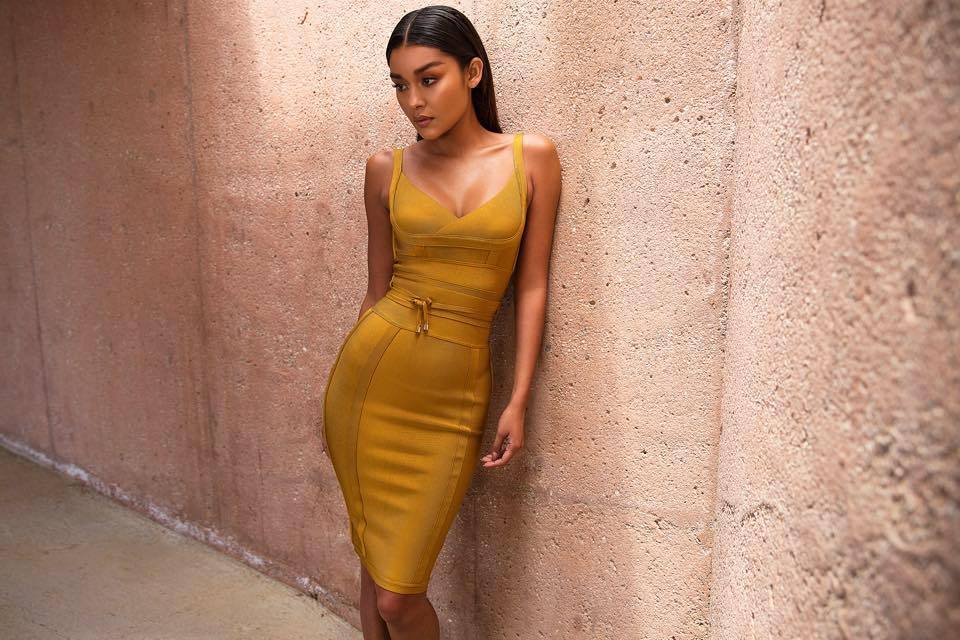 mustard tight dress