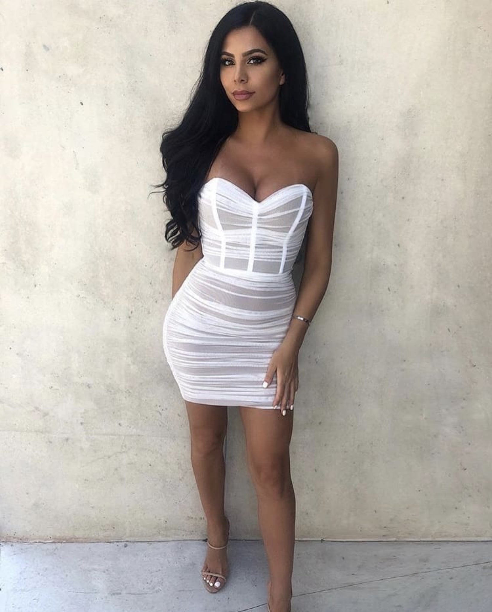 strapless mesh dress