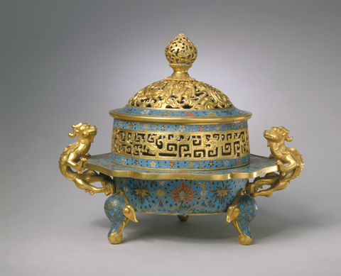 Qing dynasty cloisonne incense burner with lid