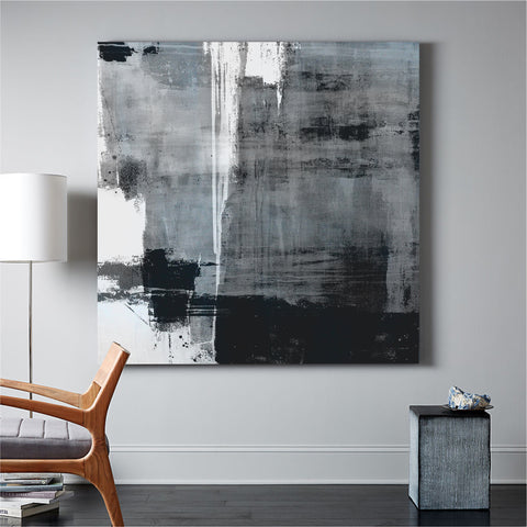 Large Blue Black White Abstract Acrylic Painting