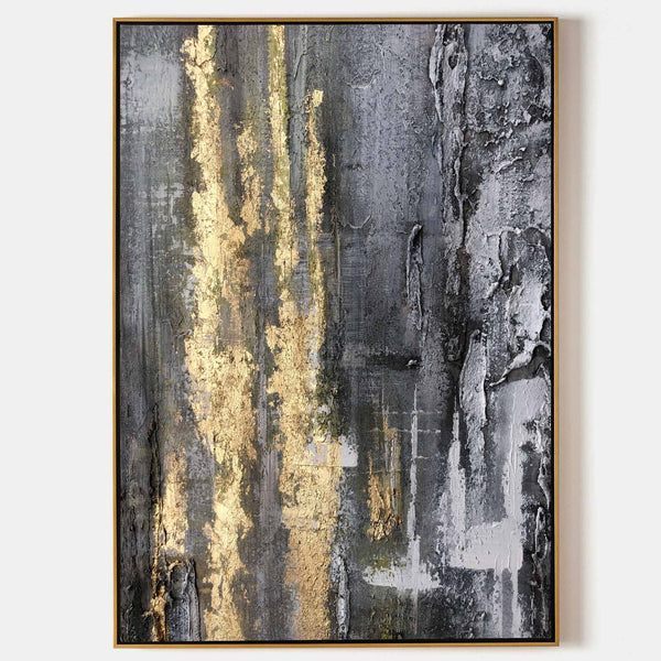 Bfgsrtcbox Abstract Wall Art Grey and Gold Painting Golden Gray Luxury  Modern Leaf Canvas Decor Living Room for Home 16x24inchx2pcs No Frame
