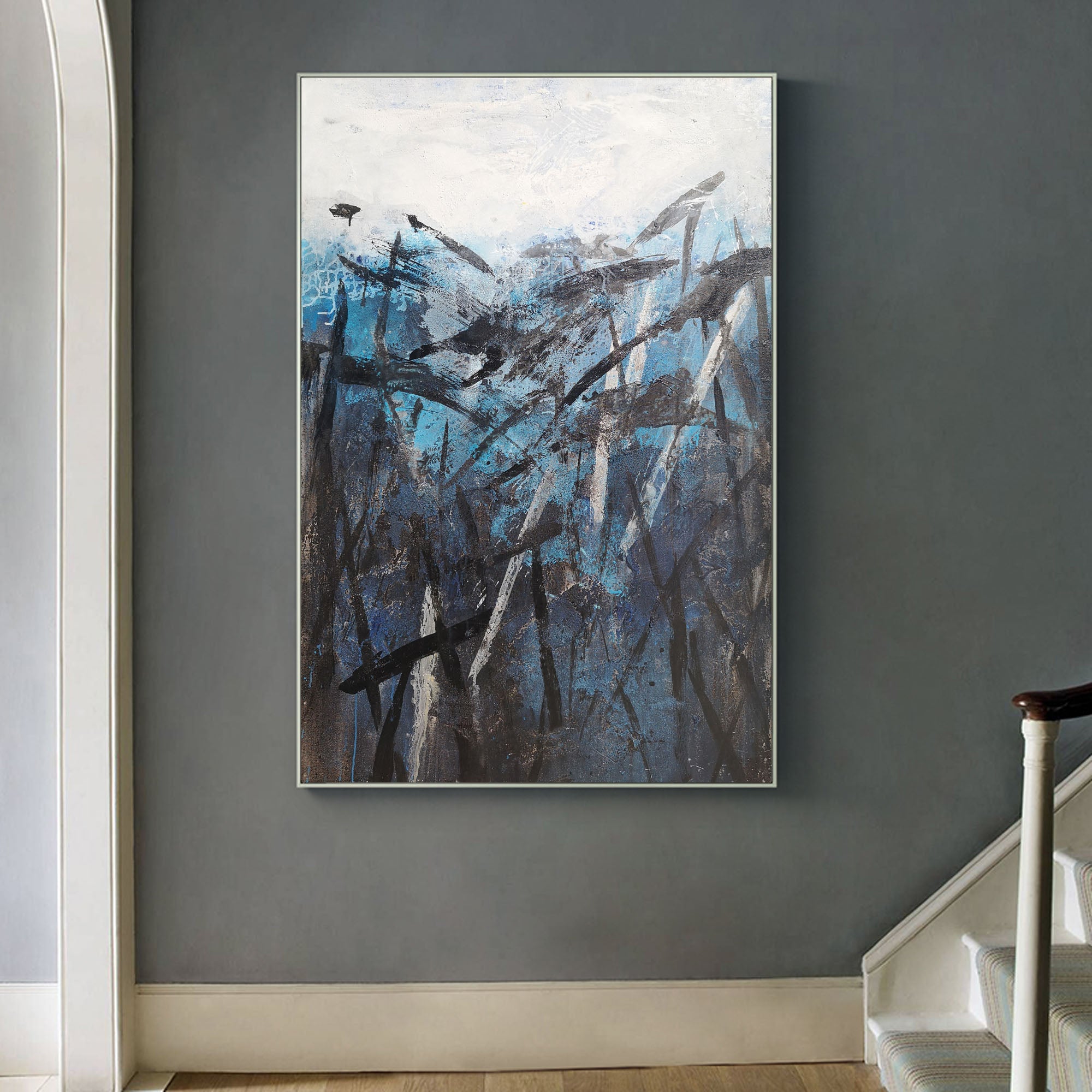 Blue And Black Abstract Painting Oversized Canvas Art Contemporary