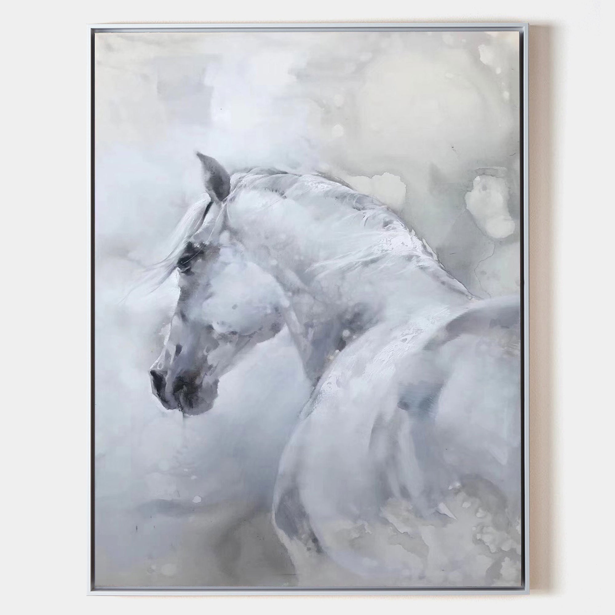 Large White Horse Painting Extra Large Horse Canvas Wall Art Large