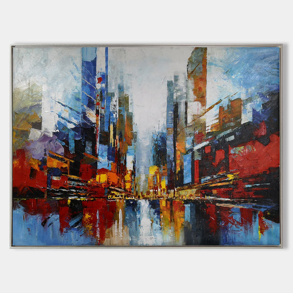 Acrylic City Landscape Painting Big Abstract Cityscape Painting Black And  White