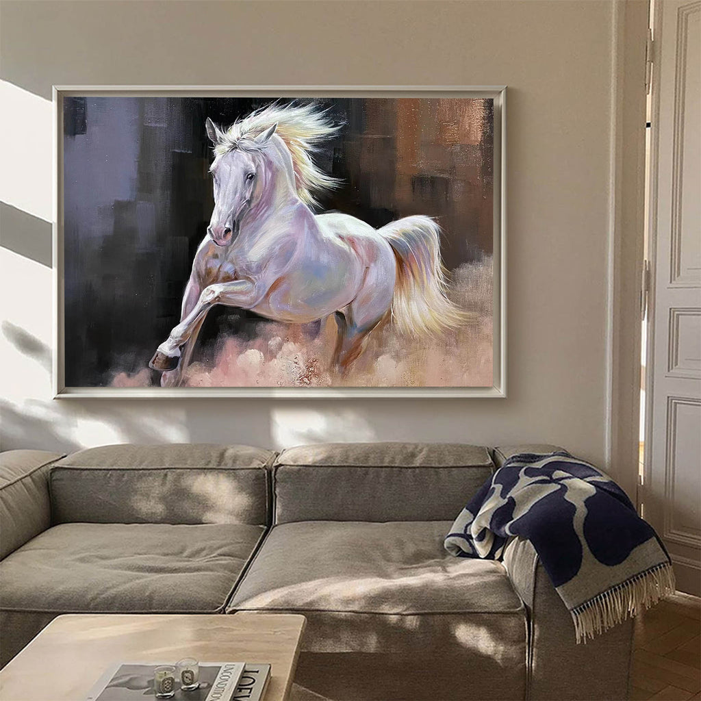 Large Wild Running Horses Painting Horse Canvas Wall Art White Horse ...