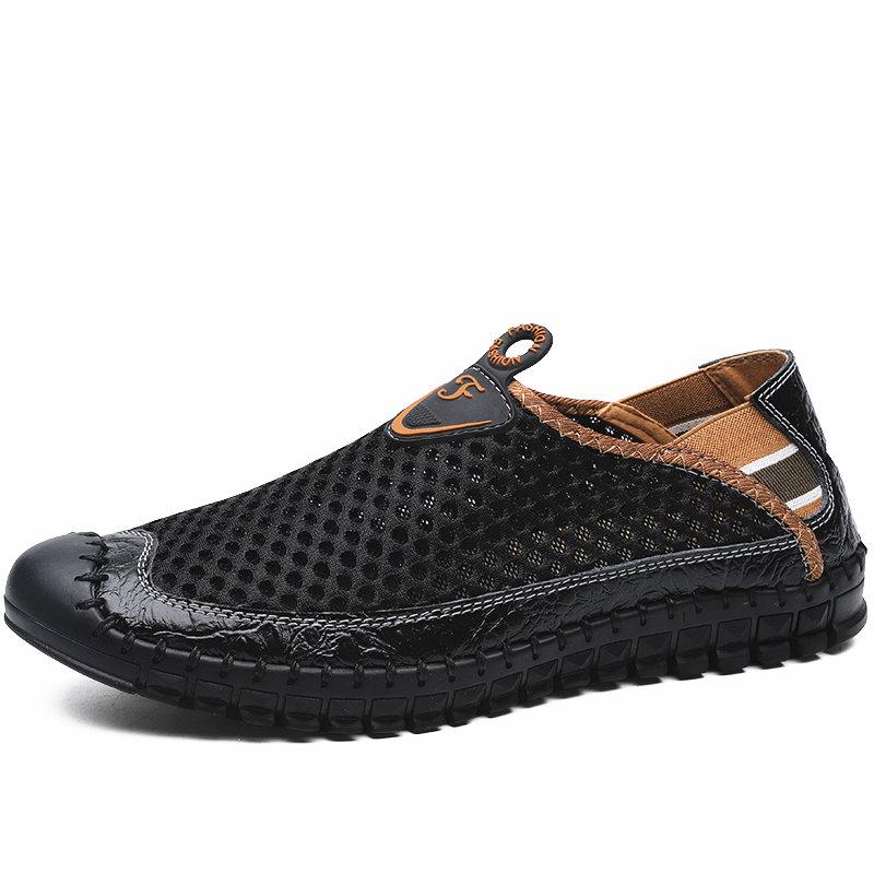 Large Size Men Hand Stitching Mesh Outdoor Soft Slip Resistant Flats ...
