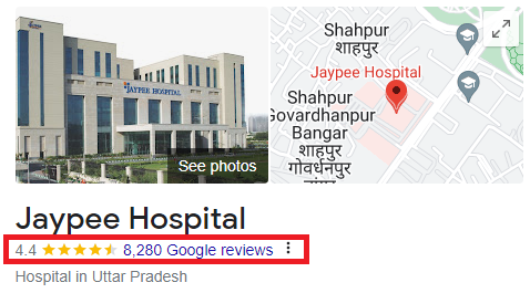 Jaypee Hospital - Google review