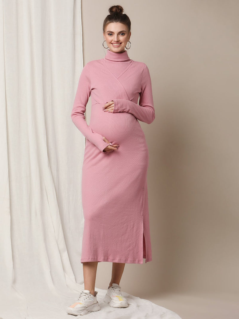 Maternity/Nursing Rib-Knit Dress- Green