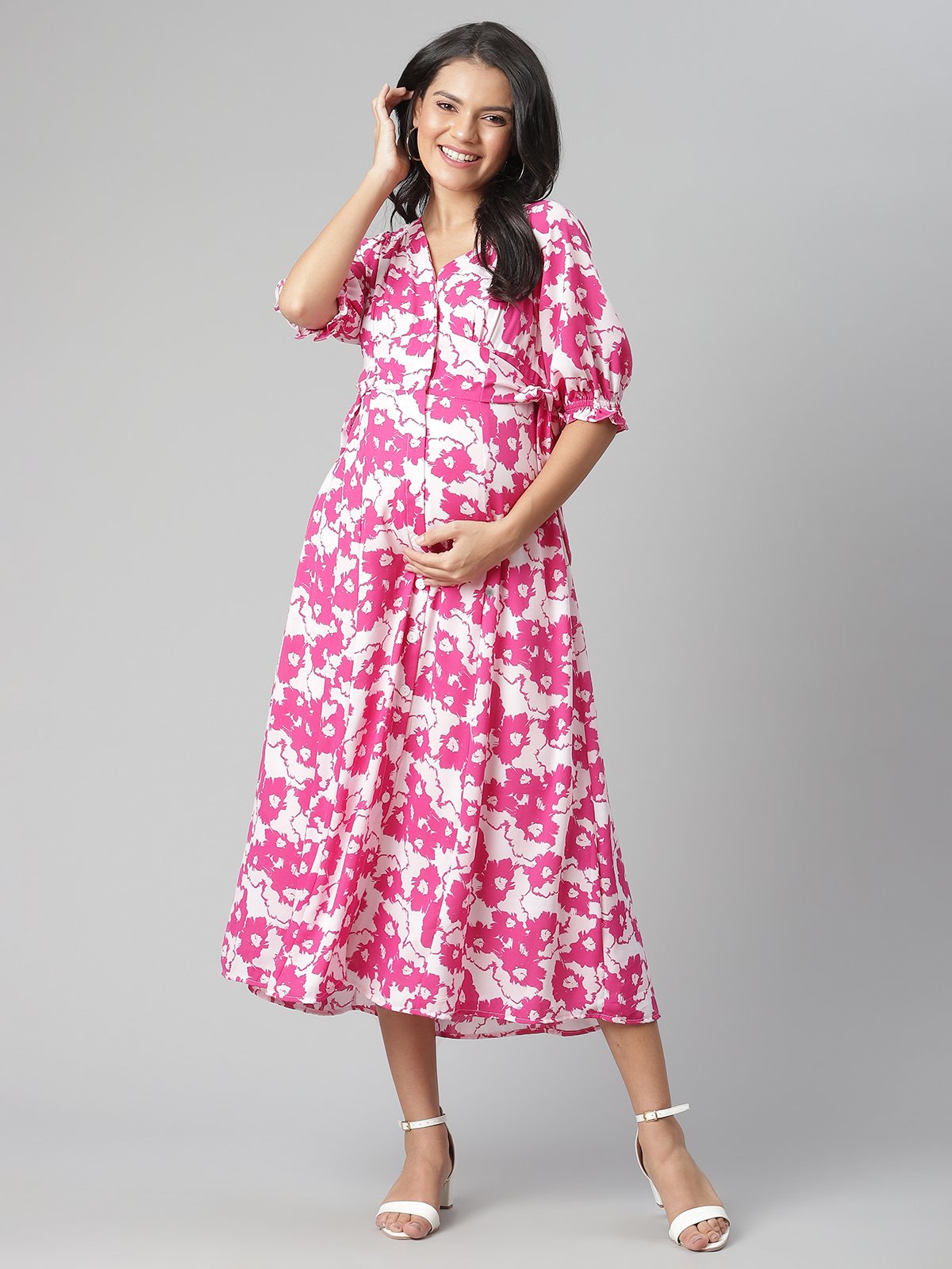 Pink Maternity Dress - Floral Print