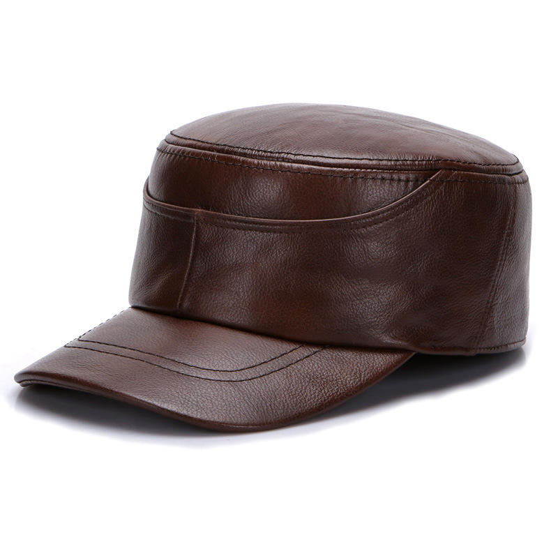 Men's XL/2XL/3XL Three Size Winter Warm Leather Military Cadet Cap Casual Solid Flat Top Hats.