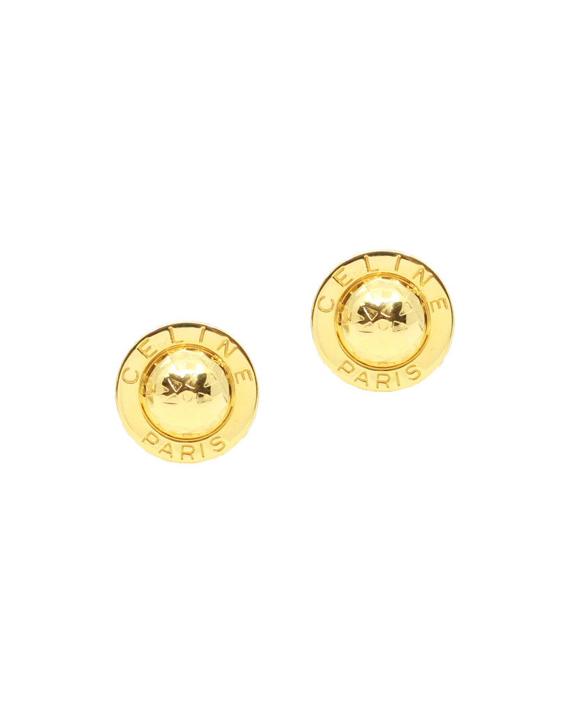 Gold Celine 3D Rectangle Logo Clip on Earrings – RSTKD Vintage