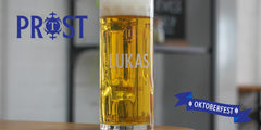 Lukas pint in a Lukas stein glass with Oktoberfest Badge and Prost using Thornbridge Logo for the o