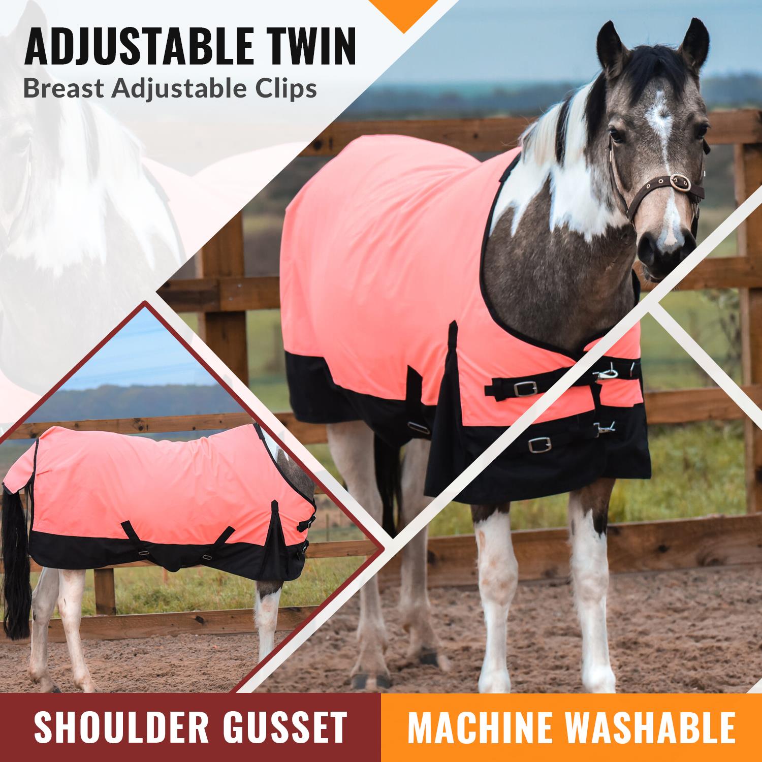 Lightweight Horse Turnout Rainsheet Waterproof 600D Ripstop Orange/Black 5'6-6'9