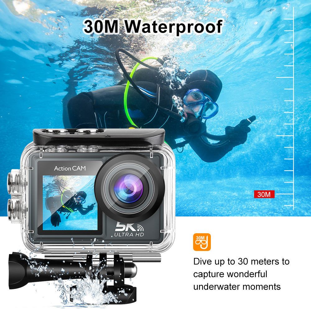 Pergear 5K 50MP 170° Wide Angle Action Camera, Waterproof Anti-shake 5