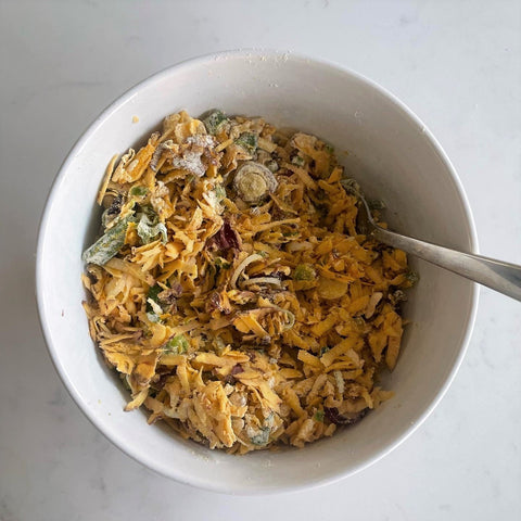 ingredients mixed into the bowl ready to fry