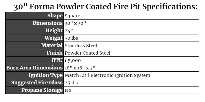 30" Forma Powder Coated Specs