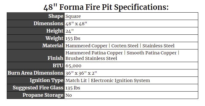 48" Forma Fire Pit Specs