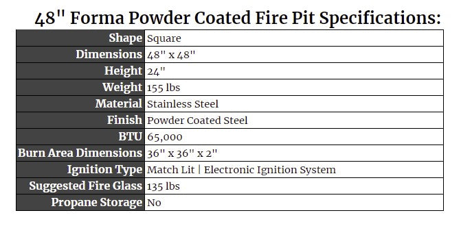 48" Forma Powder Coated Specs