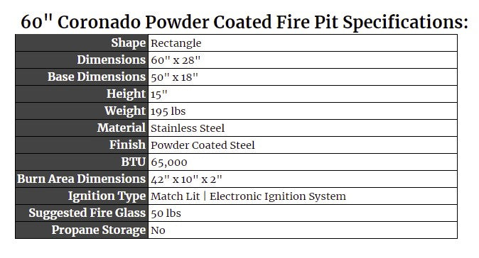 60" Coronado Powder Coated Fire Pit Specs