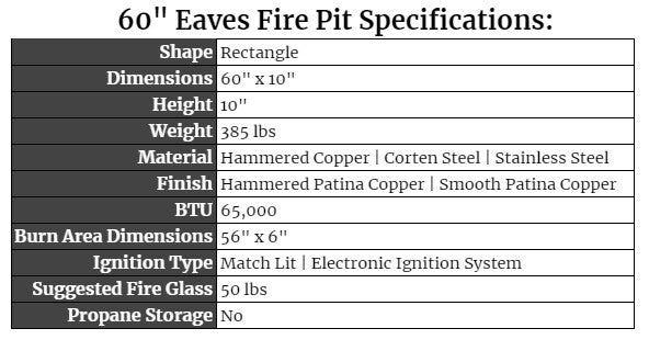 60" eaves Fire Pit Specs