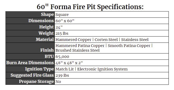 60" Forma Fire Pit Specs