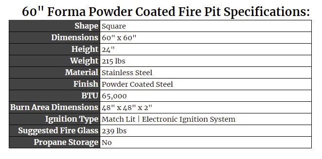 60" Forma Powder Coated Fire Pit Specs
