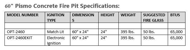 60 Pismo Concrete Fire Pit Specifications
