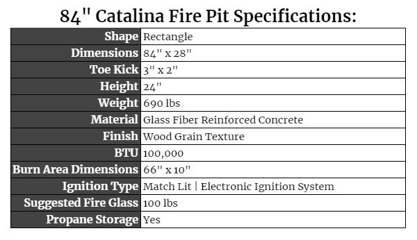 84" Catalina Fire Pit Specs