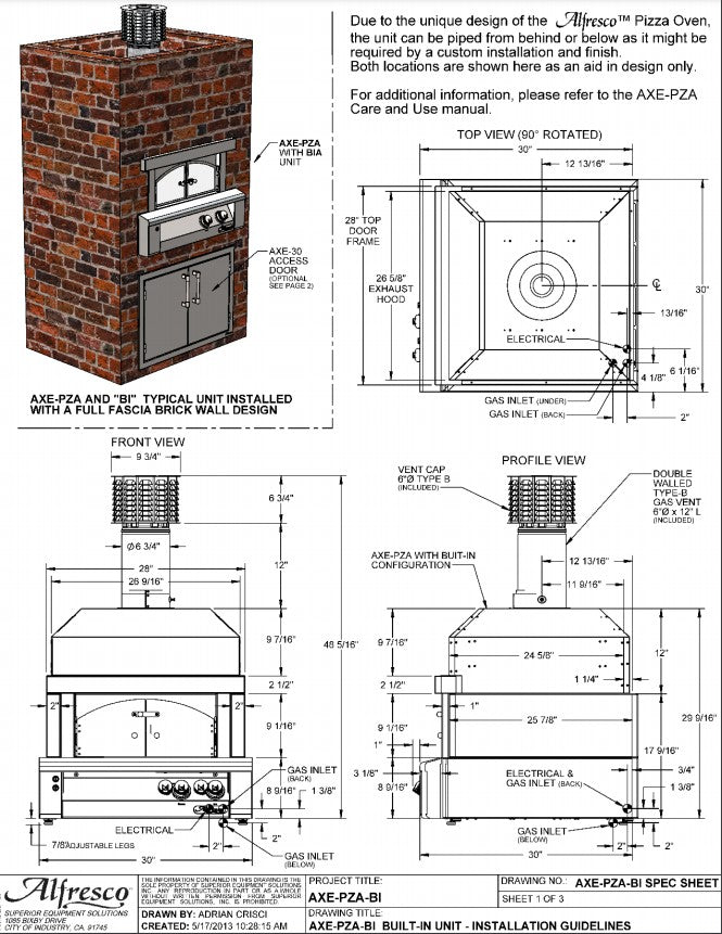 Alfresco Pizza Oven Plus Built-In Specs