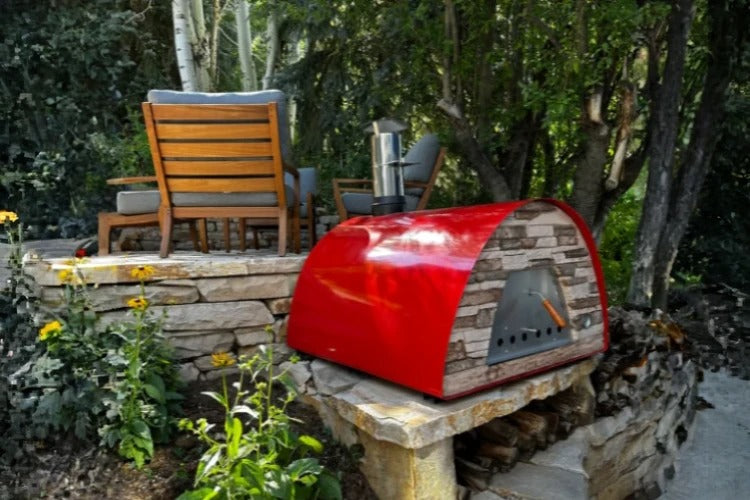 Authentic_Pizza_Ovens_Maximus_Red_countertop_in_garden